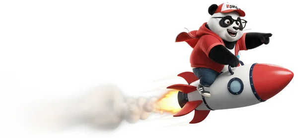 Маскот IT Panda летит на ракете